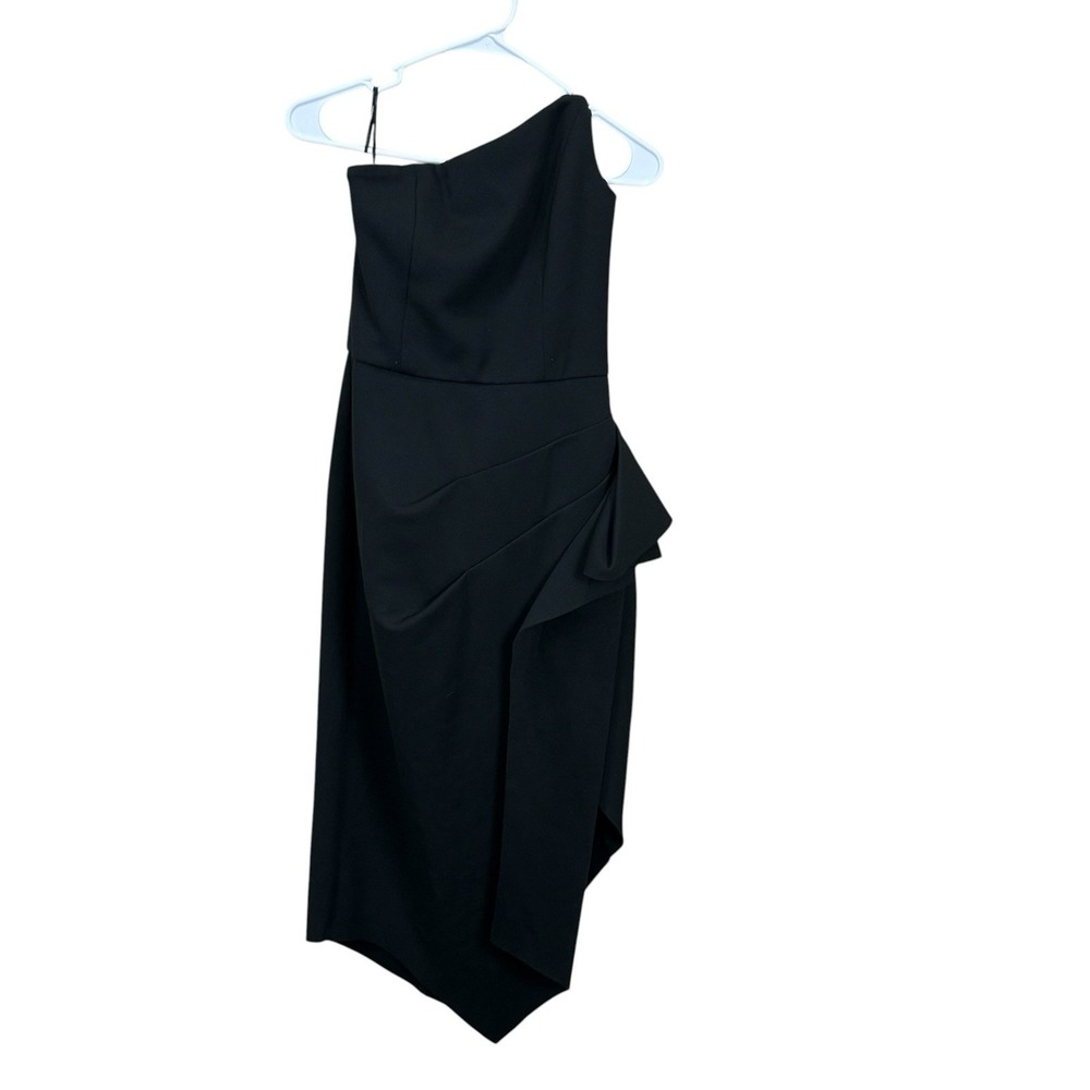ELLIATT Women's Black Strapless Asymmetrical Midi Dress Medium Black